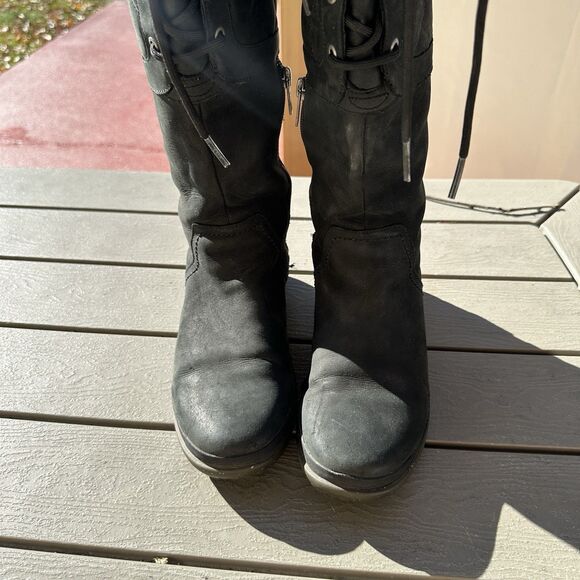 Ugg Elsa Tall Black Waterproof Shearling Leather Boots 1008438 Womens Sz 6.5 - Picture 2 of 8